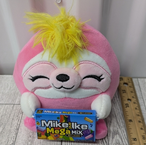 Other - Cuddly Pink Sloth Plush with Yellow Hair